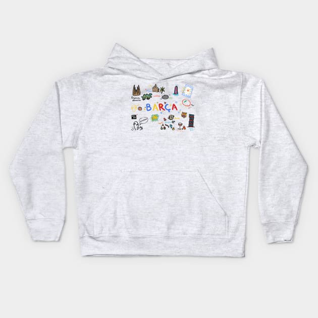 Barca Doodle Kids Hoodie by Gunes Ozcan